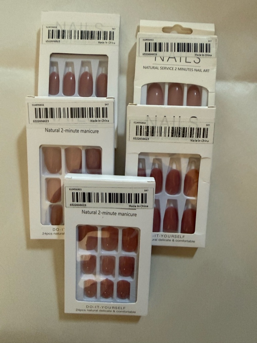 NIP Nail Art,5 Sets of False Nails, Mauve Color,2 Minute Natural Look,Easy Apply